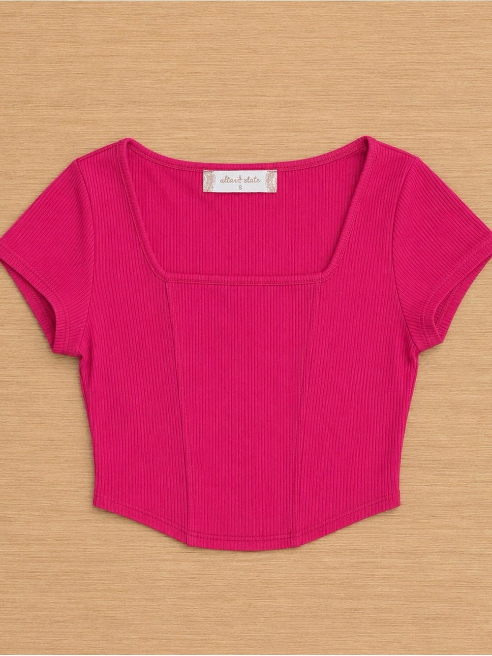 Altar'd State Hot Pink Ribbed Square-Neck Crop Top